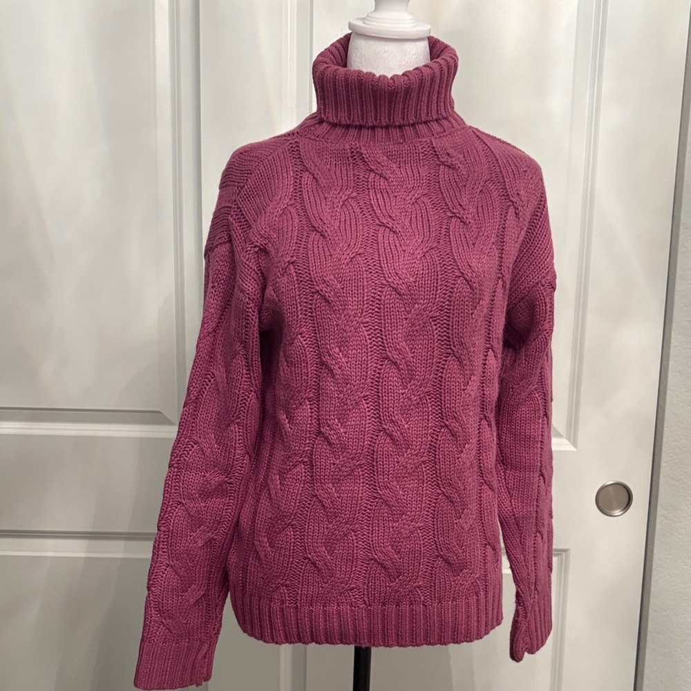 Women's Cable Knit Turtleneck Sweater - Pink